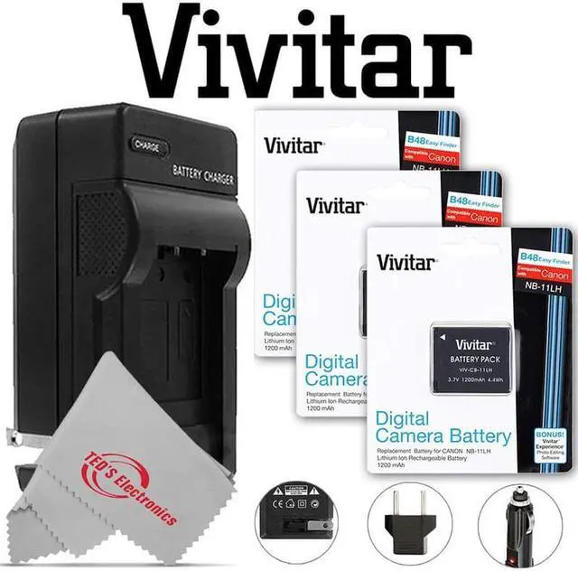 Main image of Three Vivitar VIV-CB-11LH Li-On Battery and Battery Charger for Canon NB-11L/NB-11LH