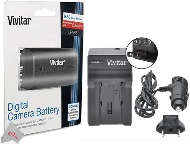Main image of Vivitar VIV-CB-E6 Replacement Battery for Canon LP-E6 + Vivitar LC-E6 Replacement Rapid Charger for Canon LP-E6 For 90D 80D 5D 6D 7D
