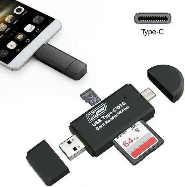 Alt view image 2 of 3 - Two Pcs VidPro USB 2.0 Type-C MicroSD and SD Card Reader