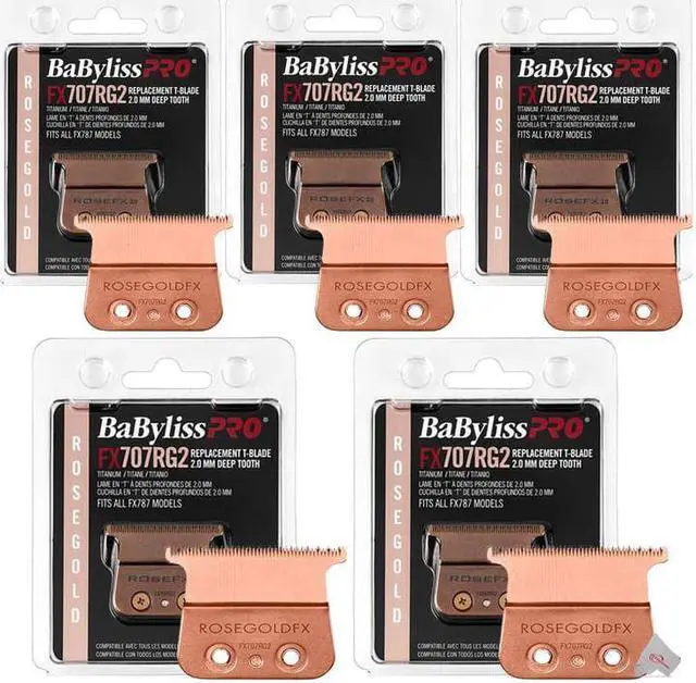 Main image of 5x BaByliss PRO Replacement Rose GoldFX Skeleton T-Blade 2.0mm Deep Tooth FX707RG2