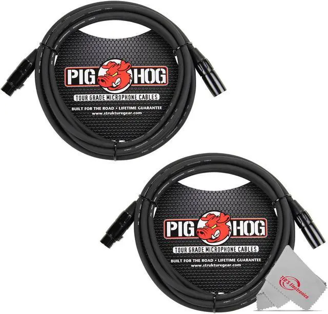 Main image of Pig Hog 8mm XLR Microphone Cable Male to Female 10 Ft Fully Balanced Premium Mic Cable  - 2 Units