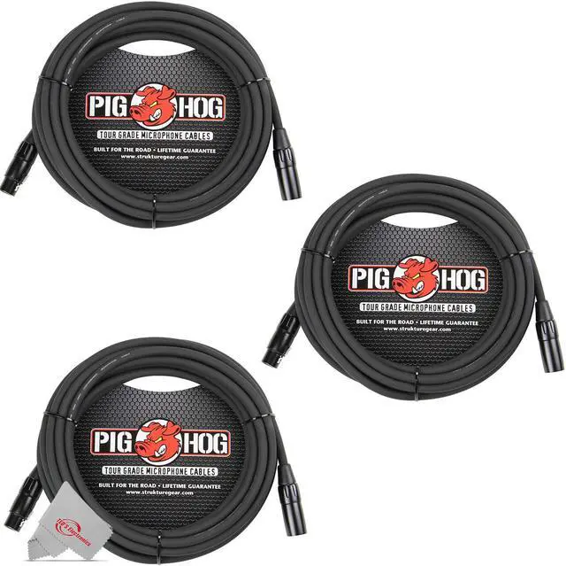 Main image of Pig Hog 8mm XLR Microphone Cable Male to Female 20 Ft Fully Balanced Premium Mic Cable  - 3 Units