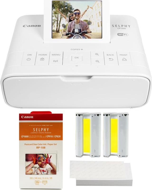 Canon Selphy CP1300 Photo Printer Black with 2x Canon RP-108 Color