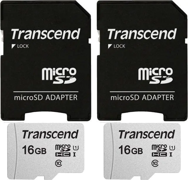 Main image of 2 Packs Transcend 16GB MicroSD 300s 95MB/s Class 10 Micro SDHC Memory Card with SD Adapter