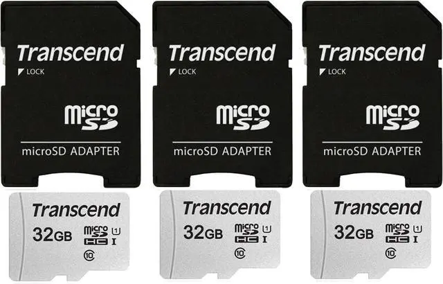 Main image of 3 Packs Transcend 32GB MicroSD 300s 100MB/s Class 10 Micro SDHC Memory Card with SD Adapter