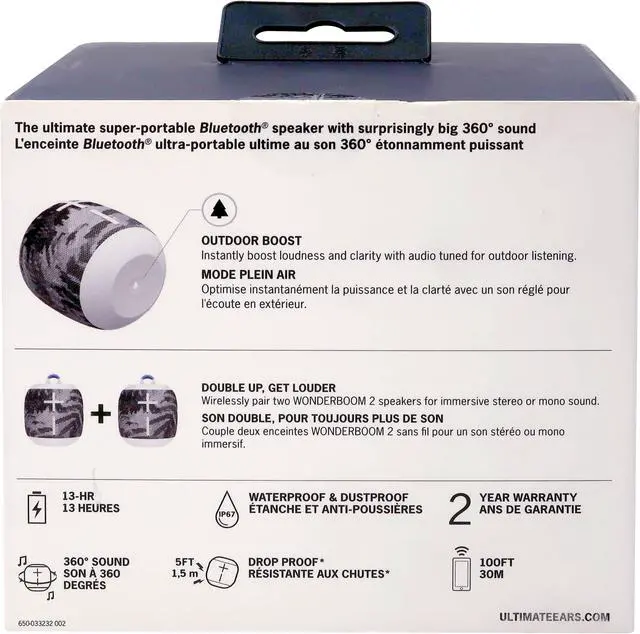 Alt view image 6 of 7 - Logitech Ultimate Ears WONDERBOOM 2 Bluetooth Waterproof Jungle Grey Speaker with USB Plug