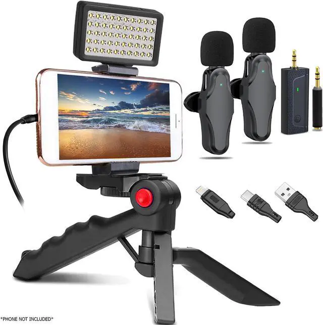 Main image of Vivitar Super Powerful Smartphone Podcasting Vlogging and Video conferencing Kit Includes Mic Set, Tabltop Tripod, 50 LED Video Light