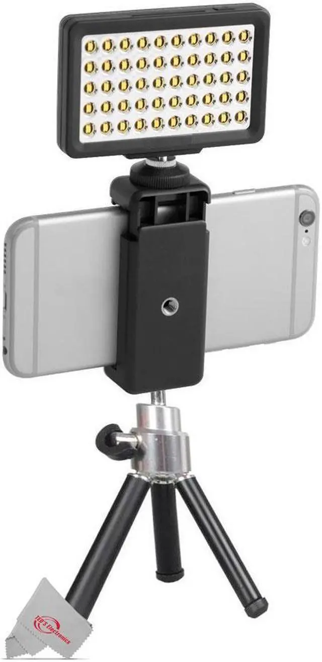 Alt view image 4 of 7 - Vivitar Super Powerful Smartphone Podcasting Vlogging and Video conferencing Kit Includes Mic Set, Tabltop Tripod, 50 LED Video Light