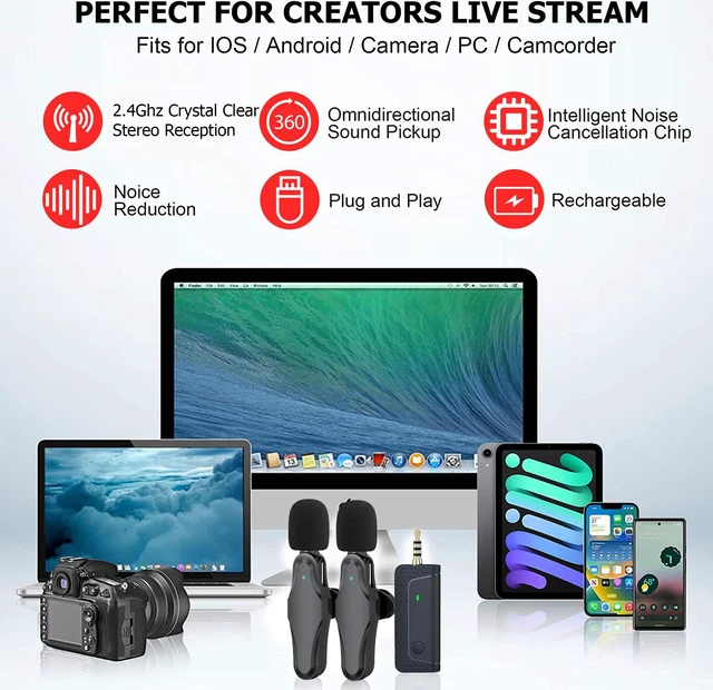 Alt view image 5 of 7 - Vidpro Dual Wireless Microphone System for Camera, Smartphones Pro Audio Recording Vloggers Youtuber