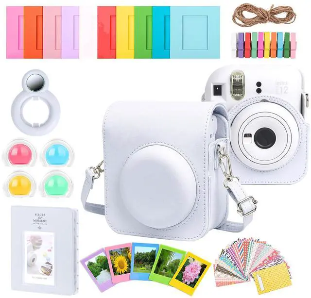 Alt view image 7 of 7 - All-in-1 Instax Mini 12 Clay White Camera Bundle Case Album Frames 60 Film Pack Kit Gift