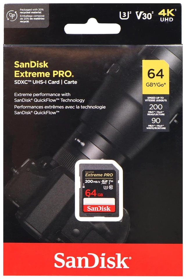 Alt view image 2 of 5 - 3x Sandisk 64GB Extreme PRO SDXC UHS-I Memory Card + Card Wallet