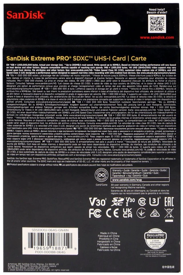 Alt view image 4 of 5 - 3x Sandisk 64GB Extreme PRO SDXC UHS-I Memory Card + Card Wallet