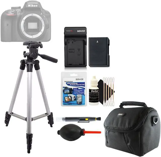Main image of Tall Tripod + Replacement Battery for EN-EL14 Battery + Lens Pen + Dust Blower + Universal Screen Protector + Gadget Bag + 3pc Cleaning Kit
