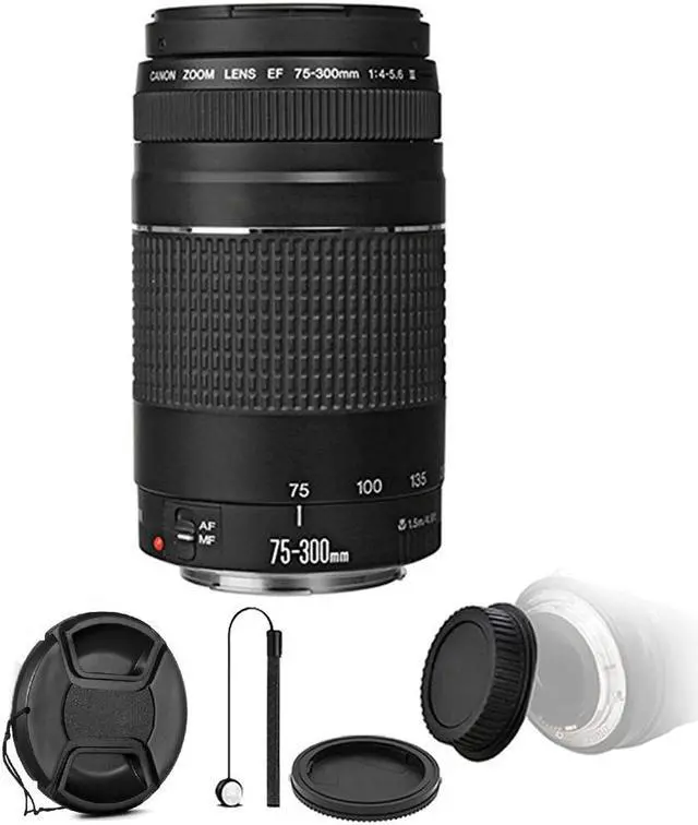 Main image of Canon EF 75-300mm f/4-5.6 III Lens  with Rear & Front Lens Cap + Holder for Canon EOS 750D 760D 650D 600D