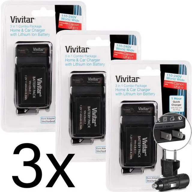 Main image of Three LP-E17 Replacement Battery Charger for Canon EOS M5 77D 200D T7i T6i DSLRs