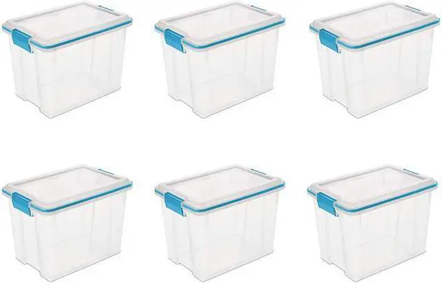 Main image of Sterilite 19324306 20 Quart/19 Liter Gasket Box, Clear with Blue Aquarium Latches and Gasket 6-Pack