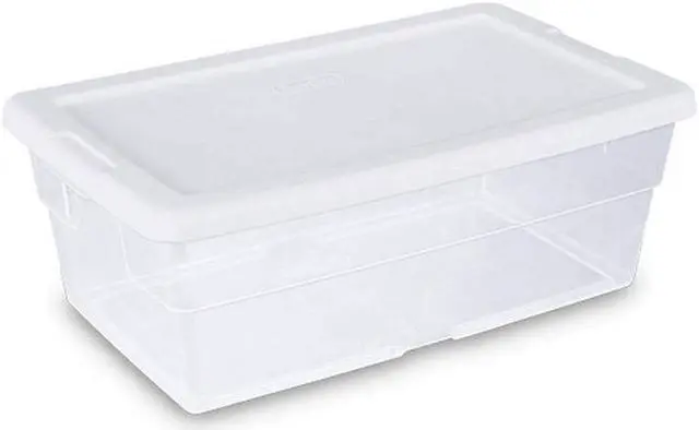 Alt view image 2 of 12 - Sterilite 6 Quart Clear Stacking Closet Storage Tote Container with White Lid