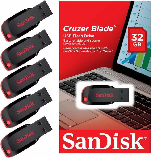 Main image of Lot of 5 SanDisk 32GB Cruzer Blade USB Thumb Pen Flash Drive Memory Stick SDCZ50
