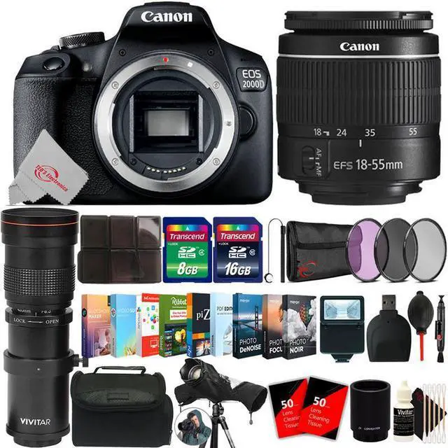 Main image of Canon EOS 2000D 24.1MP Digital SLR Camera + 18-55mm & 420-800mm Lens Accessory Kit