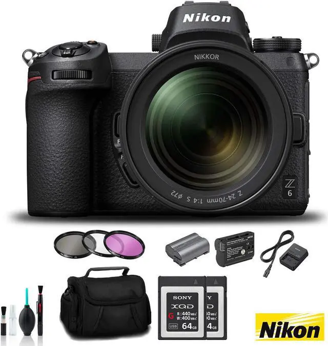 Main image of Nikon Z 6 Mirrorless FX-Format Digital Camera with 24-70mm Lens - Bundle 2x  64GB Memory Card  + EN-EL15 Li-on Battery + External Rapid Charger + 72mm 3 Pc Filter Kit and MORE - Intl Model