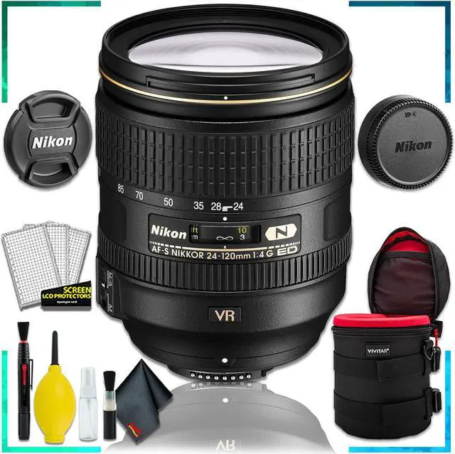 Main image of Nikon AF-S NIKKOR 24-120mm f.4G ED VR Lens (Intl Model) + 4.5 inch Vivitar Premium Lens Case + Cleaning Kit