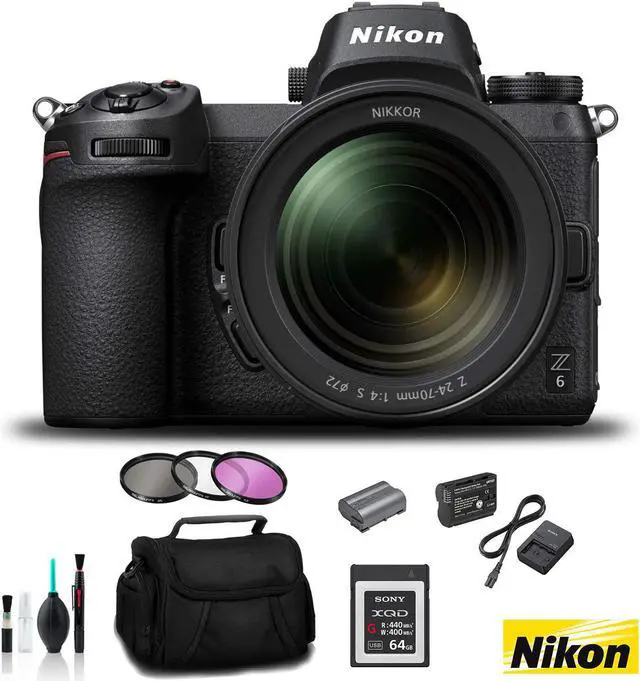 Main image of Nikon Z 6 Mirrorless FX-Format  Digital Camera with 24-70mm Lens - Bundle  64GB Memory Card  + EN-EL15 Li-on Battery + External Rapid Charger + 72mm 3 Pc Filter Kit and MORE - Intl Model