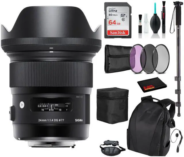 Main image of Sigma 24mm f/1.4 DG HSM Art Lens for Nikon F with Advance Bundle: Backpack + Sandisk 64gb SD+ More