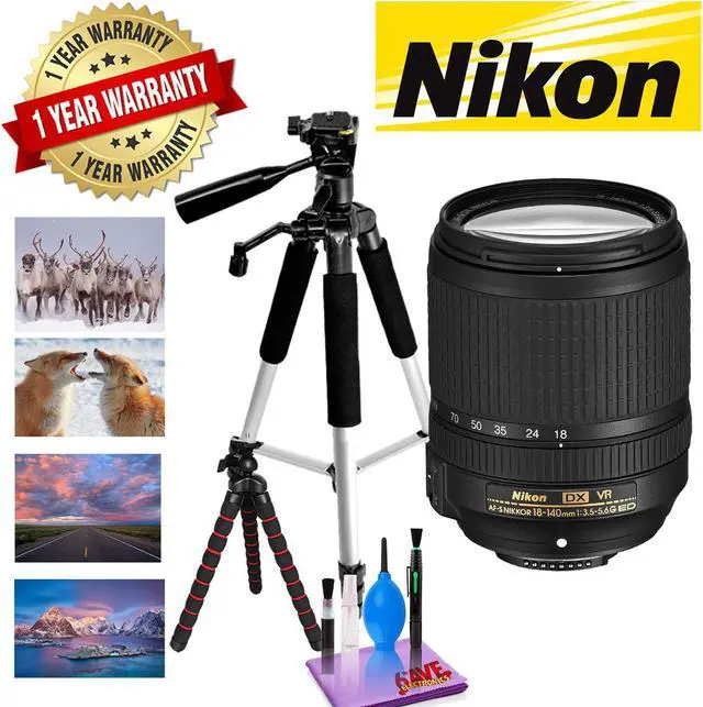 Main image of NIKON 18-140MM F/3.5-5.6G ED AF-S DX VR Lens with 1 Year Warranty, 12 in Flexible Tripod and 72 in Professional Heavy Al