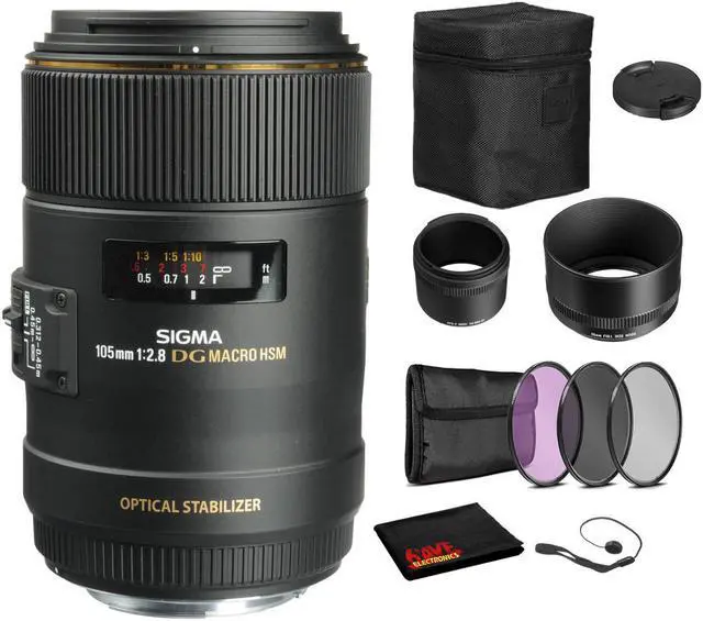 Main image of Sigma 105mm f/2.8 EX DG OS HSM Macro Lens for Nikon F with Bundle: 3pc Filter Kit + More