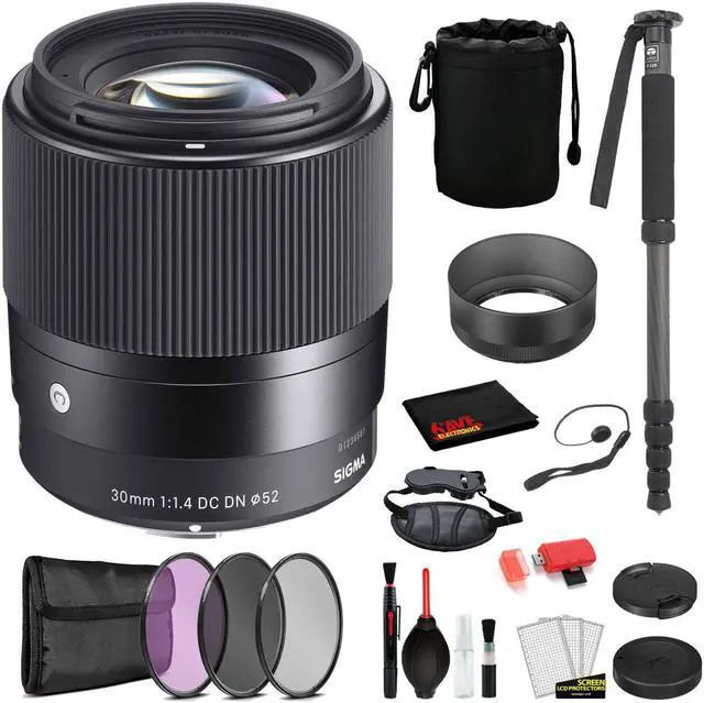 Main image of Sigma 30mm f/1.4 DC DN Contemporary Lens for Sony E Mount with: Pro Series Monopod, 3PC Filter Kit + More