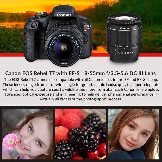Alt view image 4 of 4 - Canon Rebel T7 DSLR Camera with 18-55mm DC III Lens and 64GB Ultra Speed Memory Card, Case, Cleaning Kit, Flash Bundle