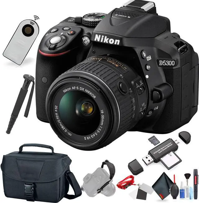 Main image of Nikon D5300 DSLR Camera with AF-P 18-55mm Lens (Black) (International Model) with Extra Accessory Bundle