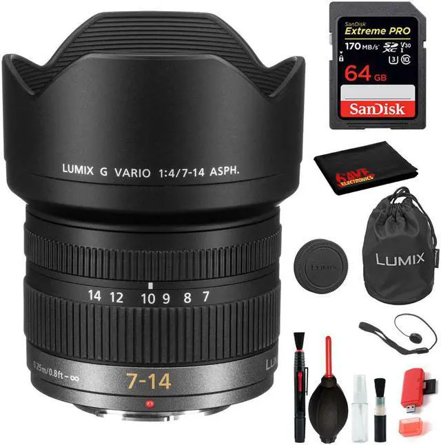 Main image of Panasonic Lumix G Vario 7-14mm f/4 ASPH. Lens with Bundle Kit Includes: Sandisk Extreme Pro 64GB SD Card + More