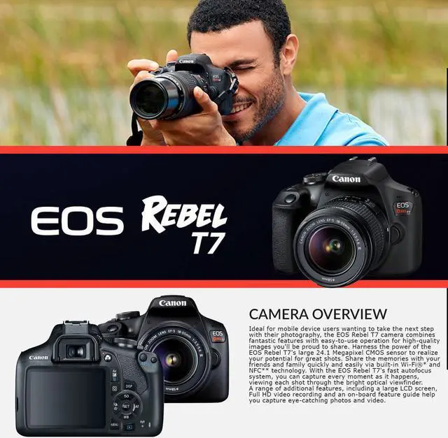 Alt view image 2 of 4 - Canon Rebel T7 DSLR Camera with 18-55mm Lens Kit and Carrying Case, Creative Filters, Cleaning Kit, and More