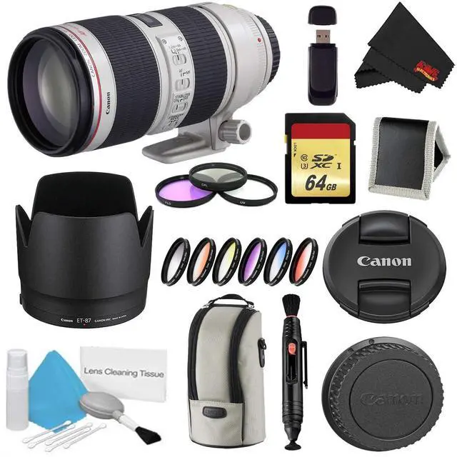 Main image of Canon EF 70-200mm f/2.8L is II USM Lens Bundle w/ 64GB Memory Card + Accessories, 3 Piece Filter Kit Color Multicoated 6