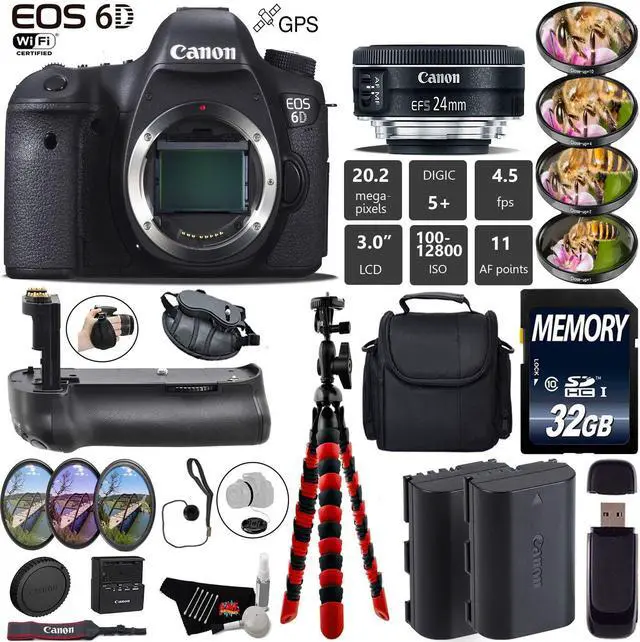 Main image of Canon EOS 6D DSLR Camera with 24mm f/2.8 STM Lens + Professional Battery Grip + 4PC Macro Filter Kit + LED Kit + Extra B