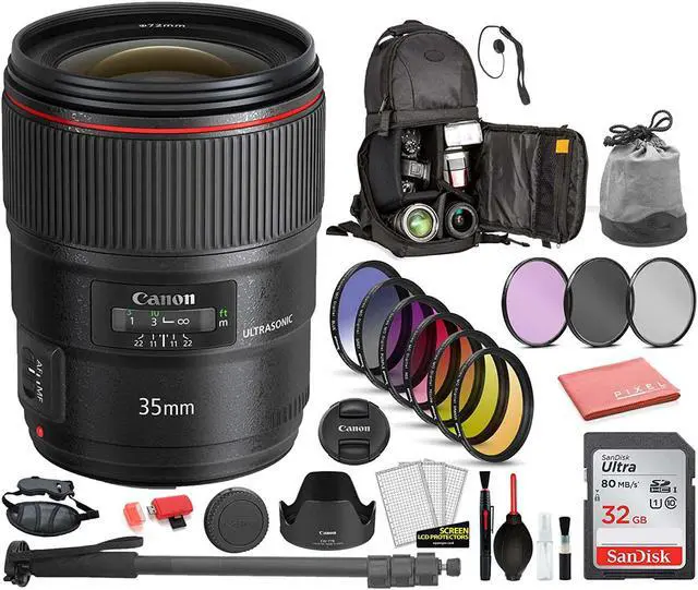 Main image of Canon EF 35mm f/1.4L II USM Lens (9523B002) Bundle Includes: DSLR Sling Backpack, 9PC Filter Kit, Sandisk 32GB SD + More