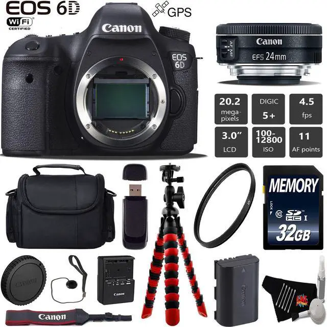 Main image of Canon EOS 6D DSLR Camera with 24mm f/2.8 STM Lens + Wireless Remote + UV Protection Filter + Case + Wrist Strap + Tripod