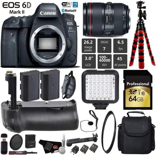 Main image of Canon EOS 6D Mark II DSLR Camera with 24-105mm f/4L II Lens + Professional Battery Grip + UV Filter + LED Kit + Extra Ba