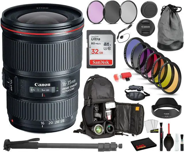 Main image of Canon EF 16-35mm f/4L IS USM Lens (9518B002) with Bundle  Includes:  9PC Filter Kit, Sandisk 32GB SD + More
