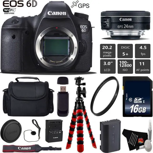 Main image of Canon EOS 6D DSLR Camera with 24mm f/2.8 STM Lens + Wireless Remote + UV Protection Filter + Case + Wrist Strap + Tripod
