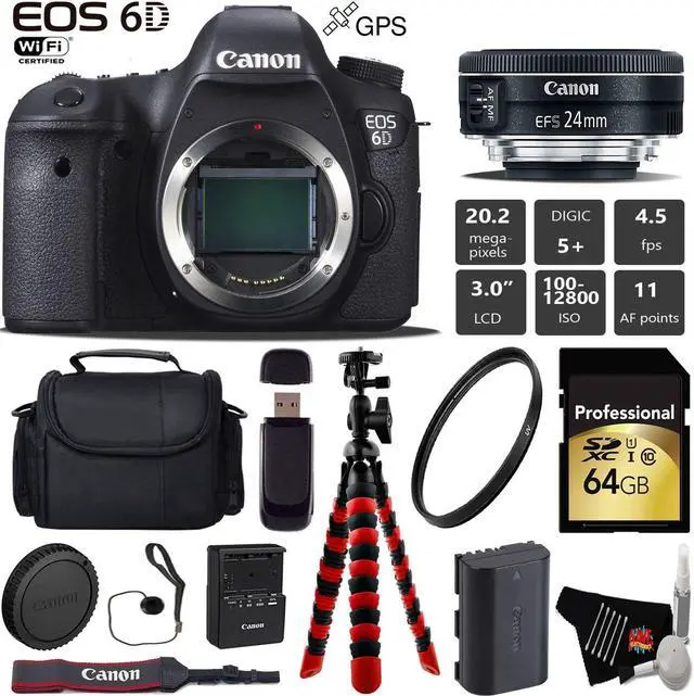 Main image of Canon EOS 6D DSLR Camera with 24mm f/2.8 STM Lens + Wireless Remote + UV Protection Filter + Case + Wrist Strap + Tripod