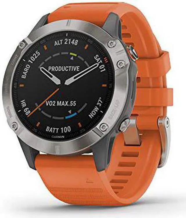Alt view image 17 of 20 - Garmin Fenix 6 Sapphire, Premium Multisport GPS Watch, -Titanium with Orange Band- (010-02158-13)