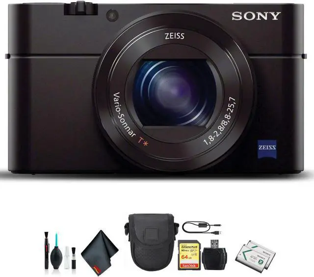 Main image of Sony Cyber-shot DSC-RX100 III Camera DSCRX100M3/B With Soft Bag, Additional Battery, 64GB Memory Card, Card Reader , Plus Essential Accessories