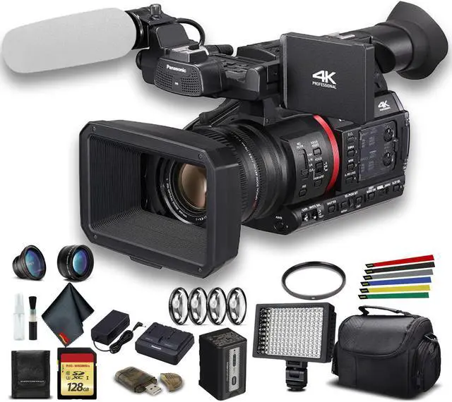 Alt view image 5 of 8 - Panasonic 4K Camcorder W/ Padded Case, 128 GB Memory Card, Lens Attachments, Wire Straps, LED Light, And More