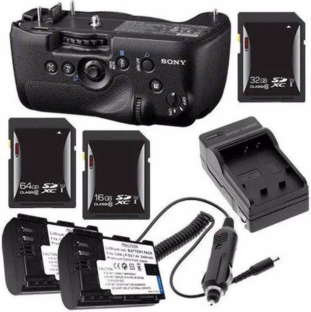 Alt view image 3 of 3 - Sony Vertical Battery Grip for Alpha A99 DSLR Camera + NP-FM500H Battery + External Charger + 16GB SDHC Card + 32GB SDHC Card + 64GB SDXC Card Saver Bundle