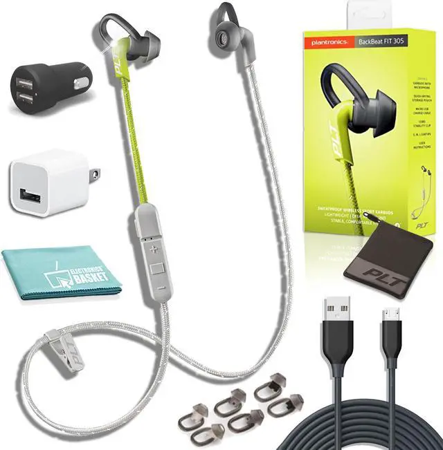 Alt view image 5 of 8 - Plantronics Backbeat Fit 305 Wireless Earbuds in Lime Green Premium Charging Bundle