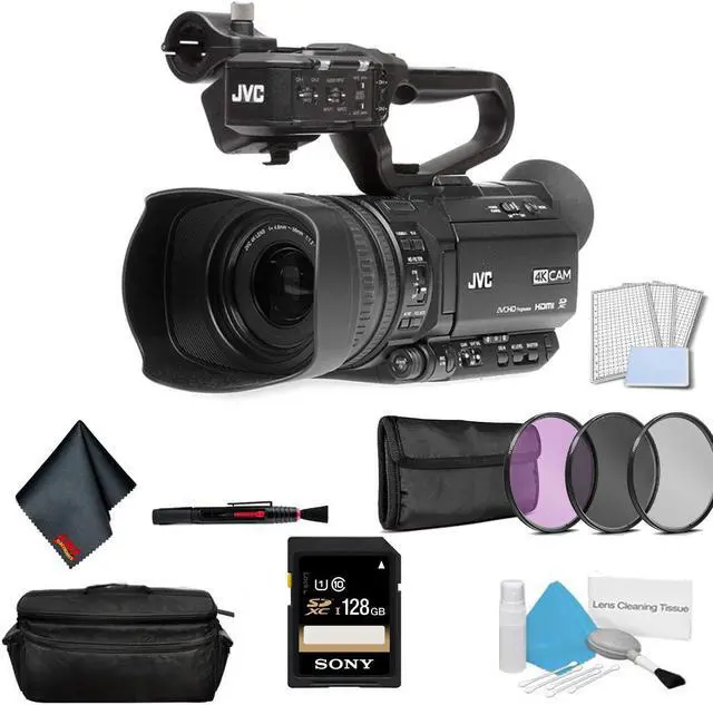 Main image of JVC GY-HM250 UHD 4K Streaming Professional Video Camcorder - Bundle with 128GB Memory Card + LCD Screen Protectors + Mor