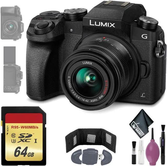 Main image of Panasonic Lumix DMC-G7 Mirrorless Micro Four Thirds Digital Camera w/ 14-42mm Lens (Black) - 64GB - Memory Card Wallet & Reader