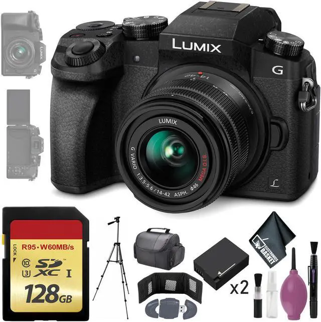 Main image of Panasonic Lumix DMC-G7 Mirrorless Micro Four Thirds Digital Camera w/ 14-42mm Lens (Black) - 128GB - Memory Card Wallet - Reader - Battery x2 - 72" Tripod - Case